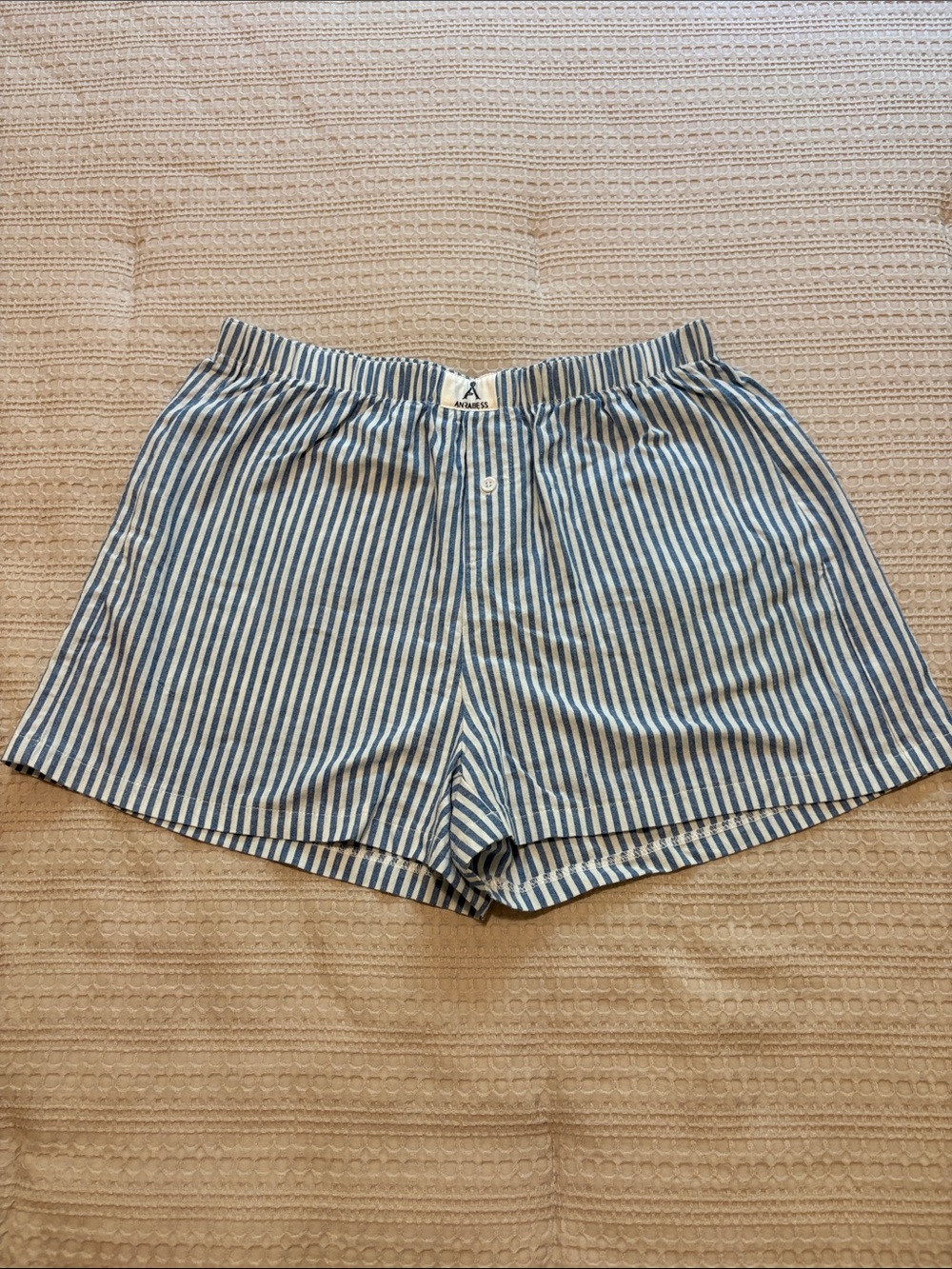 Anrabess Blue & White Striped High-Waist Women's Shorts